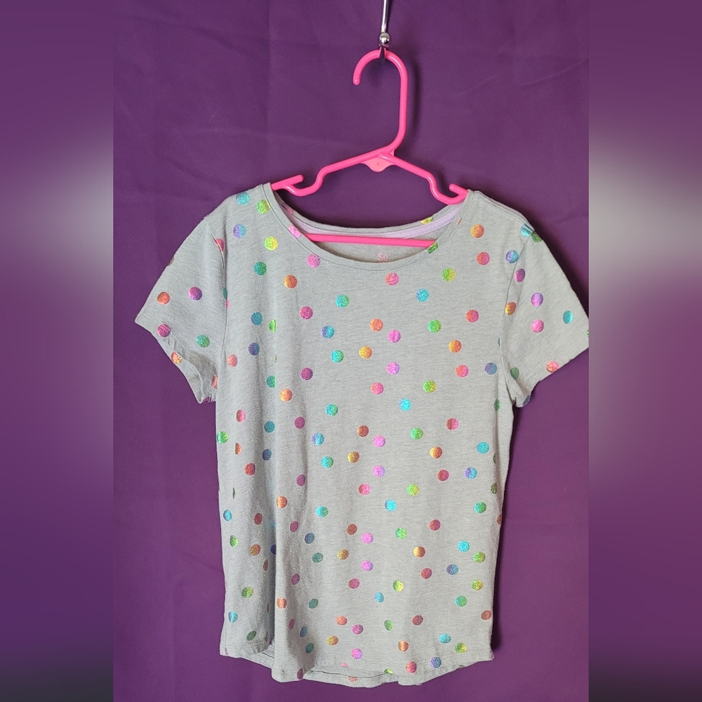 SO Gray Tee with Rainbow Polka Dot Accents